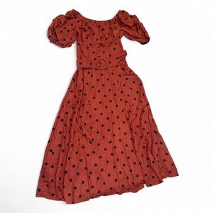 Anthropologie Burnt Orange &  Black Polka Dot Maxi Dress Blair Waldorf